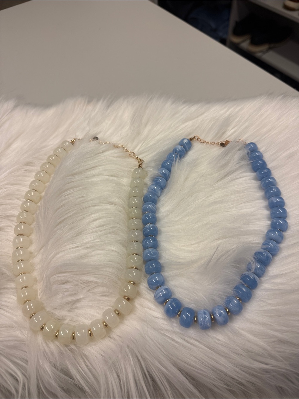 Lot of 2 Blue and Cream Beaded Statement Necklace